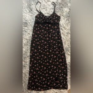 No Boundaries Black Maxi Dress with Red & Pink Floral Print